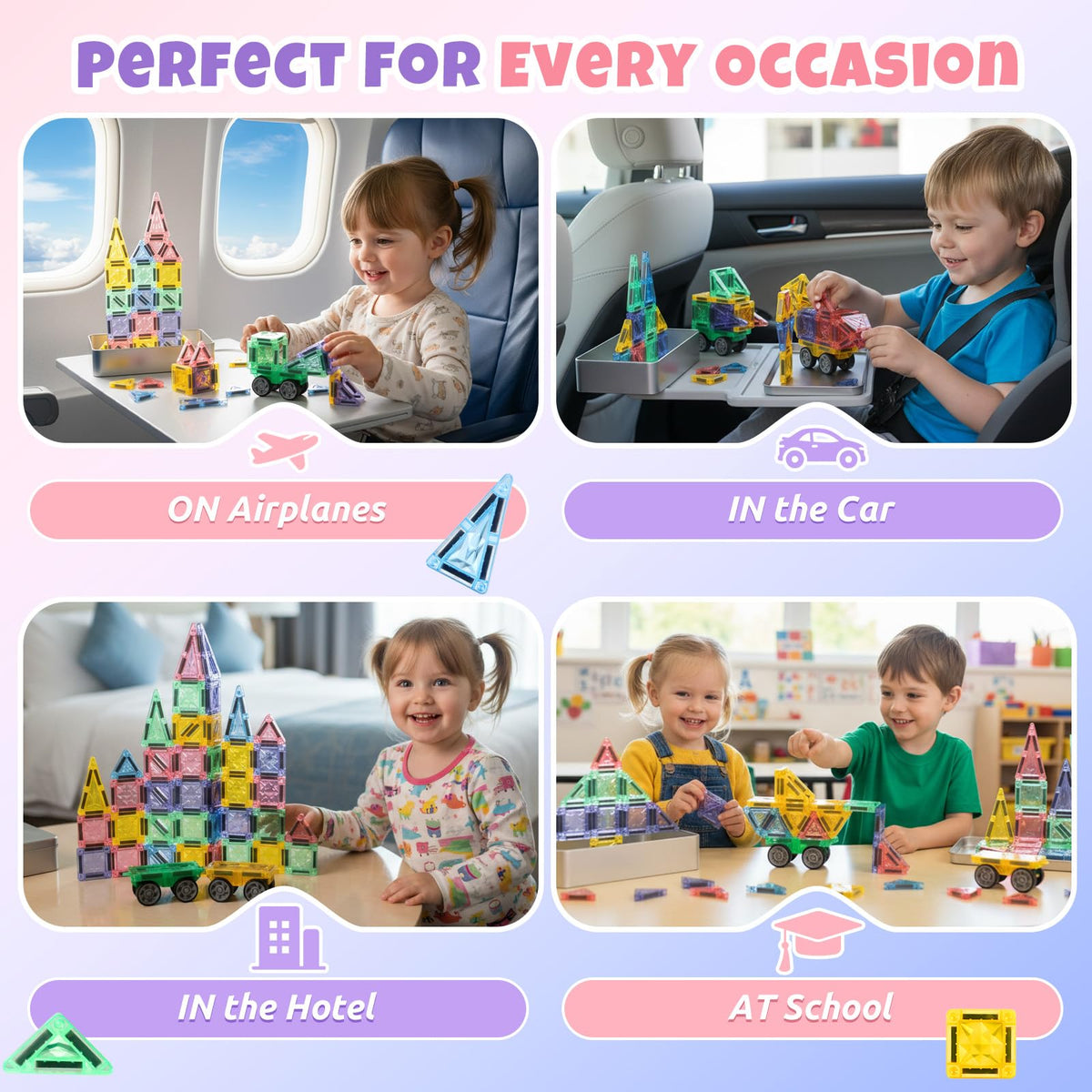GAGAKU Mini Magnetic Tiles- 62 PCS Travel Magnetic Tile with Portable Storage Box Magnetic Blocks for Kids 3 4 5 6+ Portable Preschool STEM Educational Construction Sensory Gift Toys