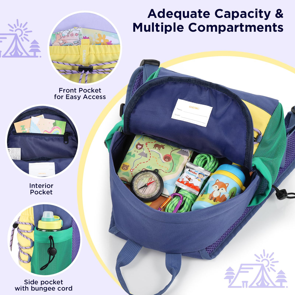 GAGAKU Hiking Backpack for Kids 3-8 years 8L Lightweight Water-Resistant Toddler Backpacks for Travel Camp Kids Outdoor Small Daypack Backpack with Adjustable Straps