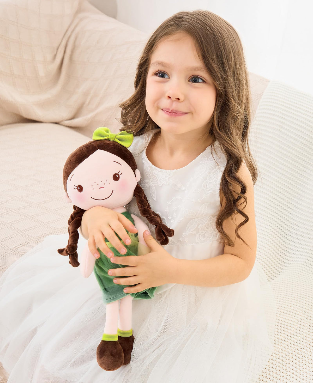 GAGAKU Soft Baby Doll Toys (16'') for Girls, My First Baby Rag Dolls for 1 Year Old Girl Birthday Gift Plush Doll Toys Machine Washable Baby Doll for Toddler Kids Infants - Forest Girl