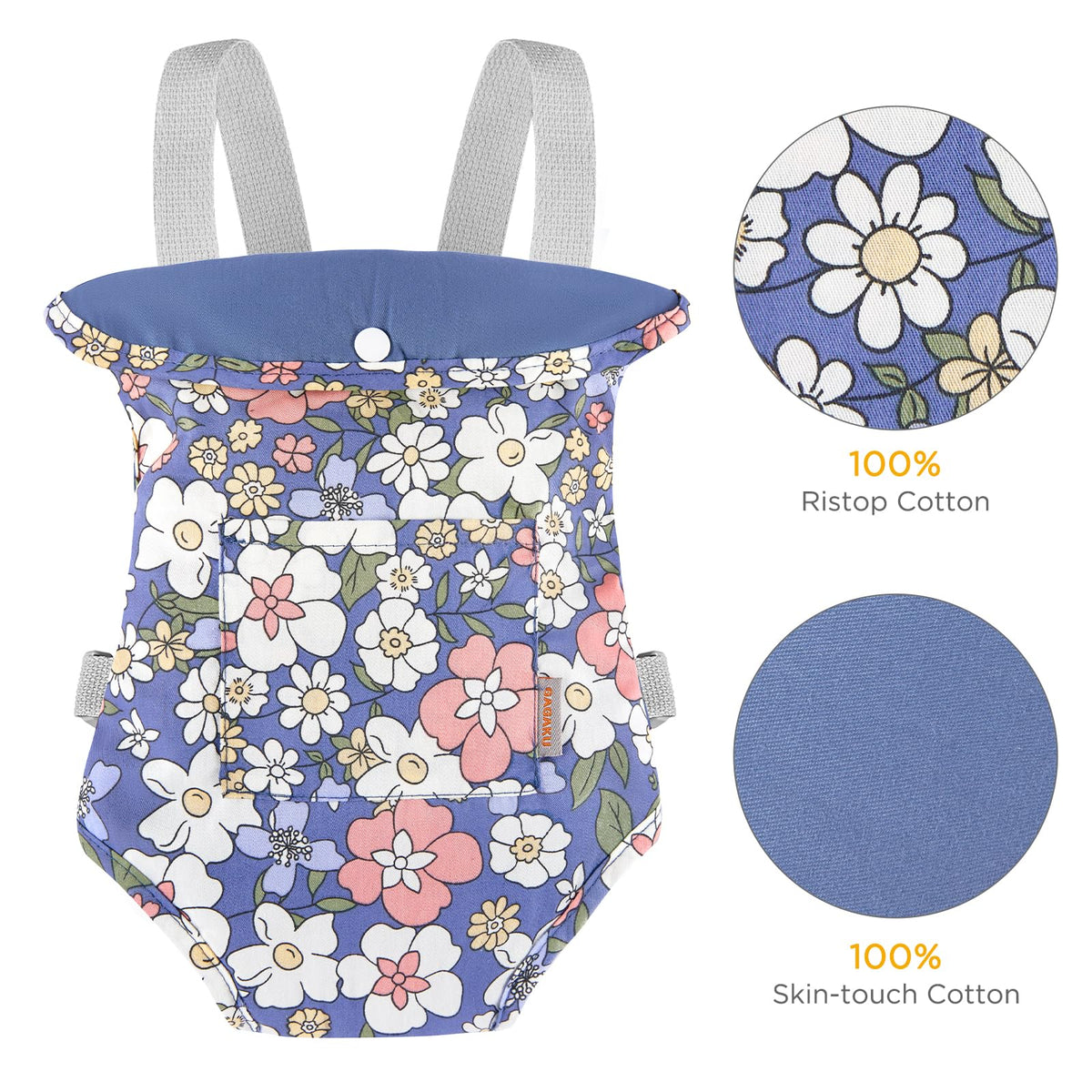GAGAKU Doll Carrier, Reborn Baby Doll Accessories, Dolls Carrier Pretend & Role Play Toy for Toddlers Kids Ages 3+ Years Old - Blue Flowers