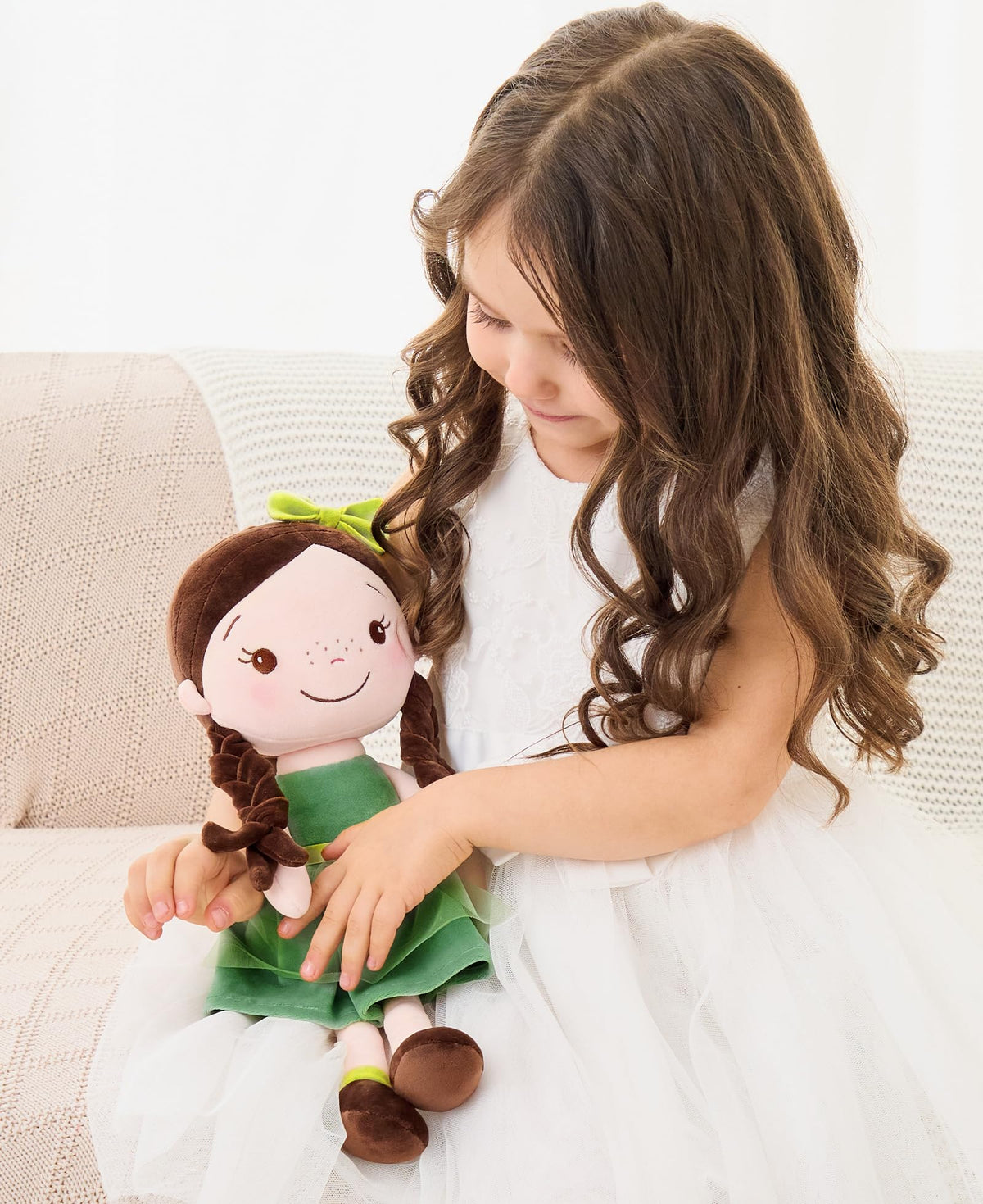 GAGAKU Soft Baby Doll Toys (16'') for Girls, My First Baby Rag Dolls for 1 Year Old Girl Birthday Gift Plush Doll Toys Machine Washable Baby Doll for Toddler Kids Infants - Forest Girl
