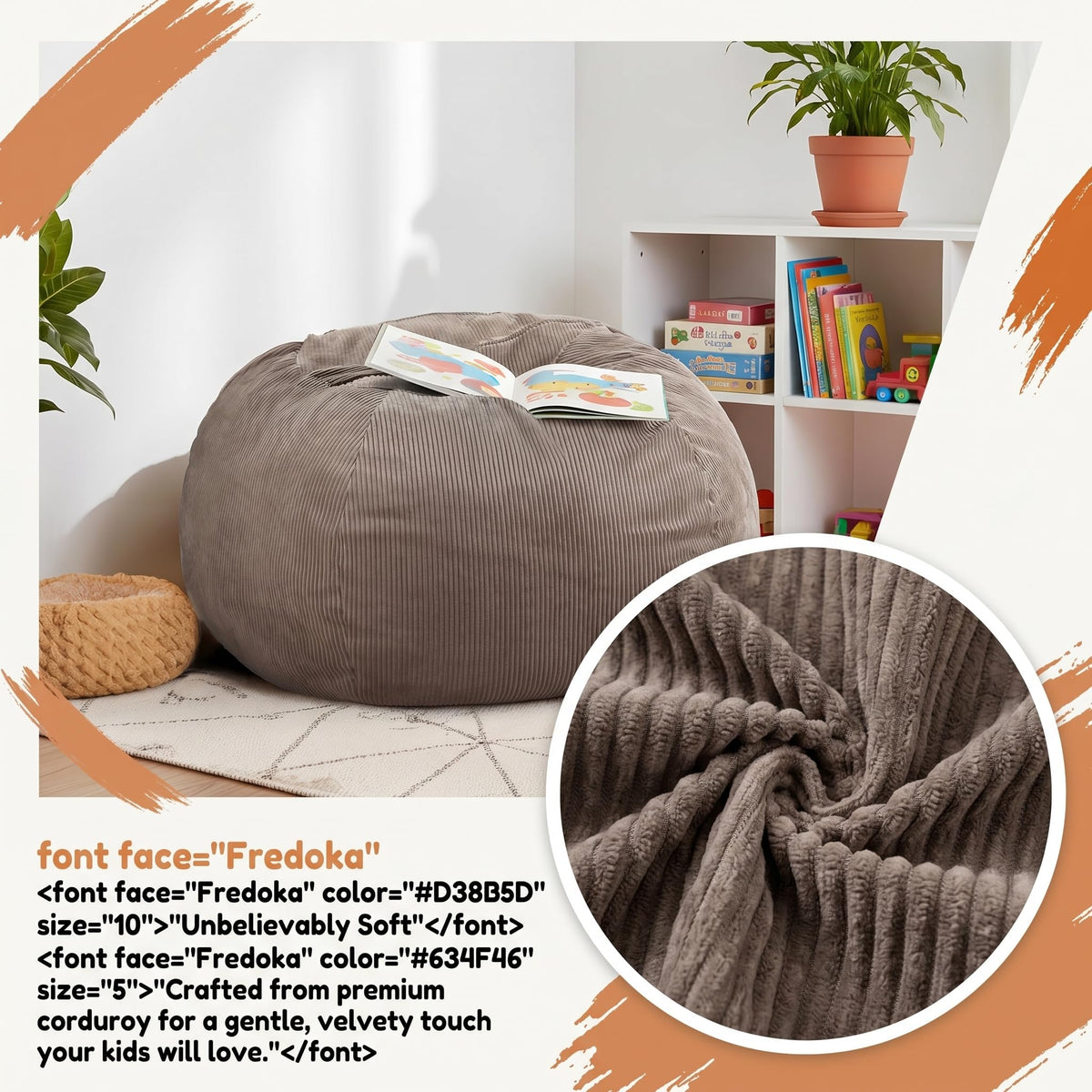 Stuffed Animal Storage BeanBag Chair Cover Large Toy Bean Bag for Stuffed Animals Room Decor - Cute Stuff Animal Organizer Plush Holder Kids Baby Nursery Essentials Wall Bedroom Home Decor