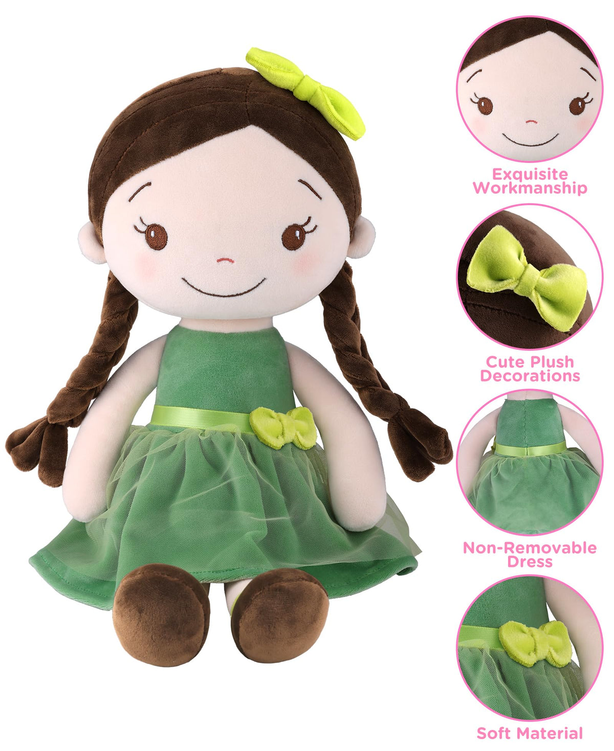 GAGAKU Soft Plush Baby Doll for Girls (12") - My First Baby Doll Gift for Girls, Toddlers & Infants, Machine Washable Rag Doll Toy - Forest Girl