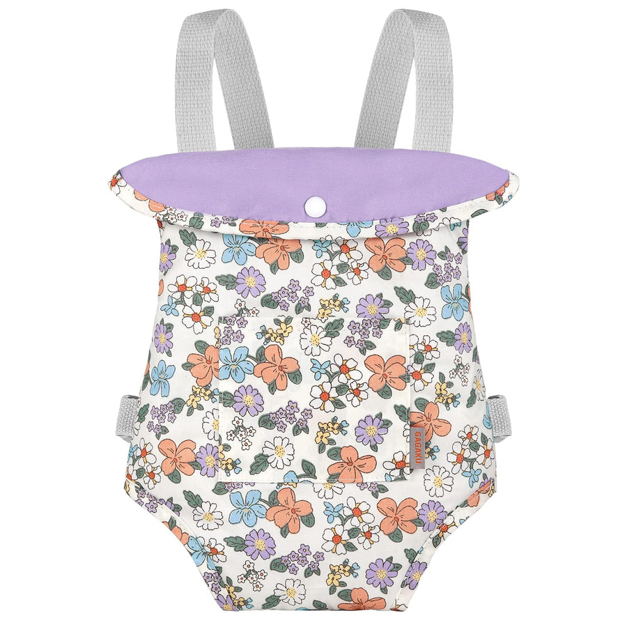 GAGAKU Baby Doll Carrier Stuffed Animal Carrier for Girls Doll Accessory Adjustable Straps for 12 to 24 inch Reborn Baby Dolls -Purple Flowers