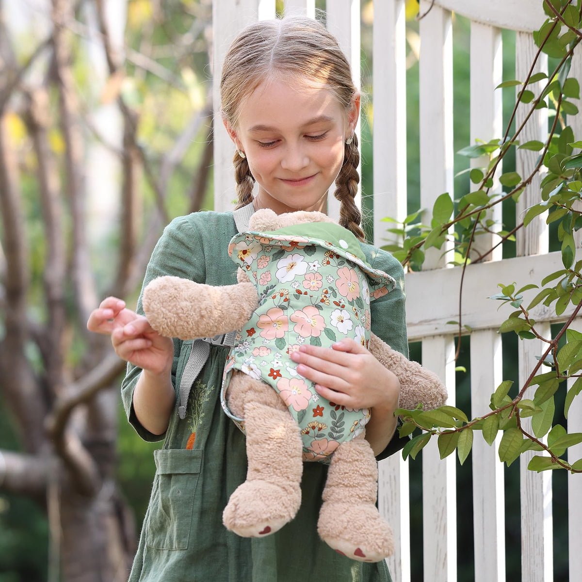 GAGAKU Toy Baby Doll Carrier for Toddlers 3+ Years Old, Reborn Baby Doll Accessories Pretend & Role Play Carriers for Kids - Green Camellia