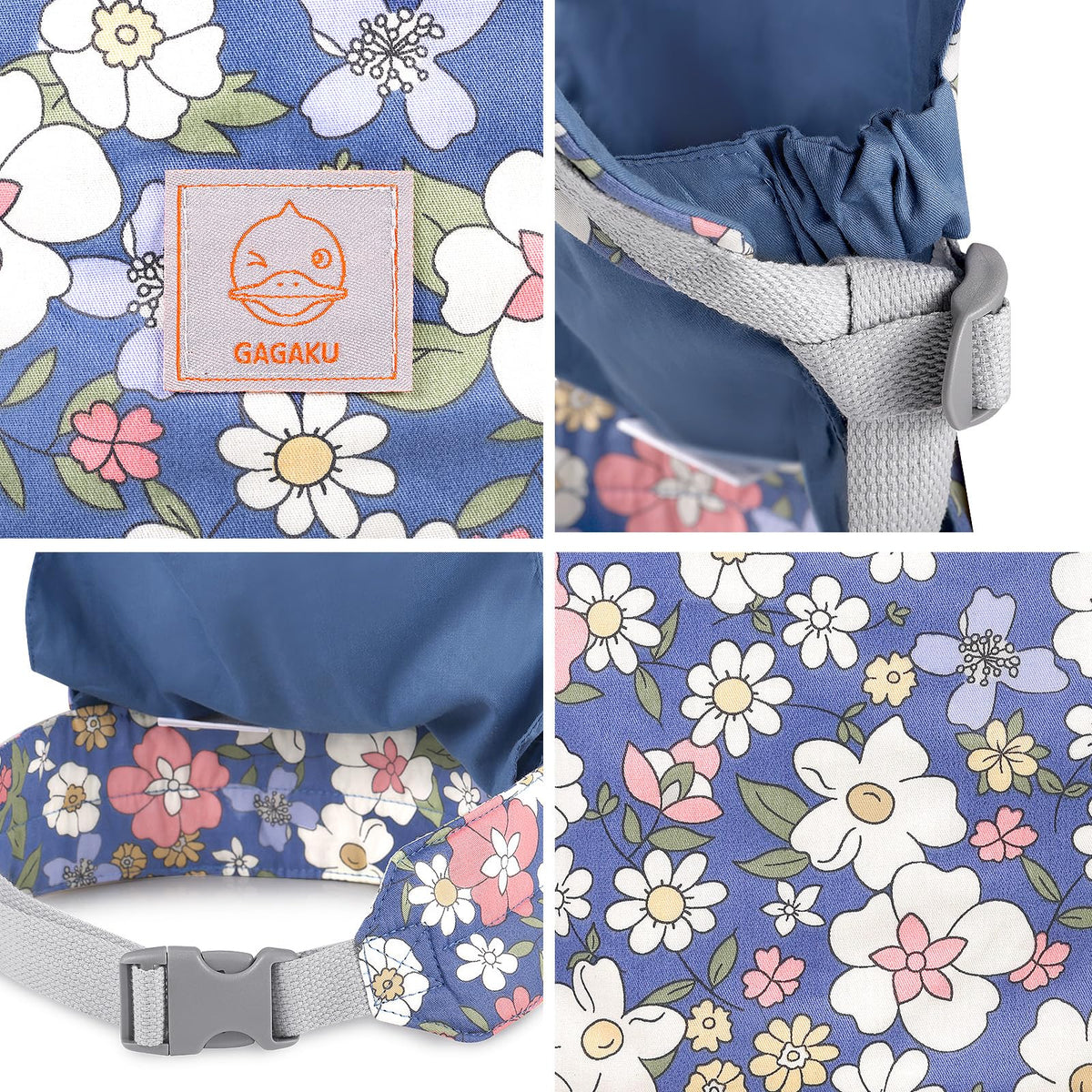 GAGAKU Kids Baby Doll Carrier for Reborn Baby Dolls, Toy Realistic Dolls Accessories for Little Girls Toddlers Aged 3+ Years Old - Blue Flowers